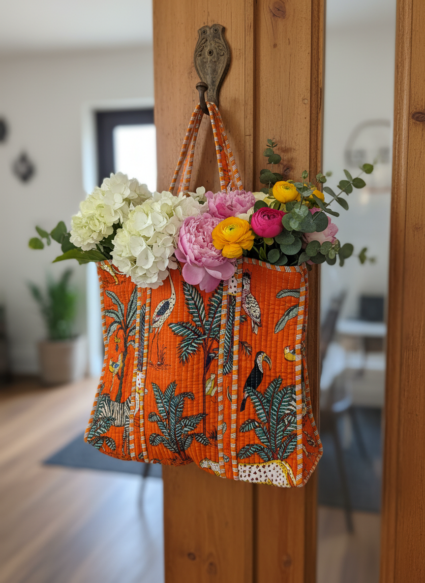 Orange Jungle Quilted Cotton Tote Bag