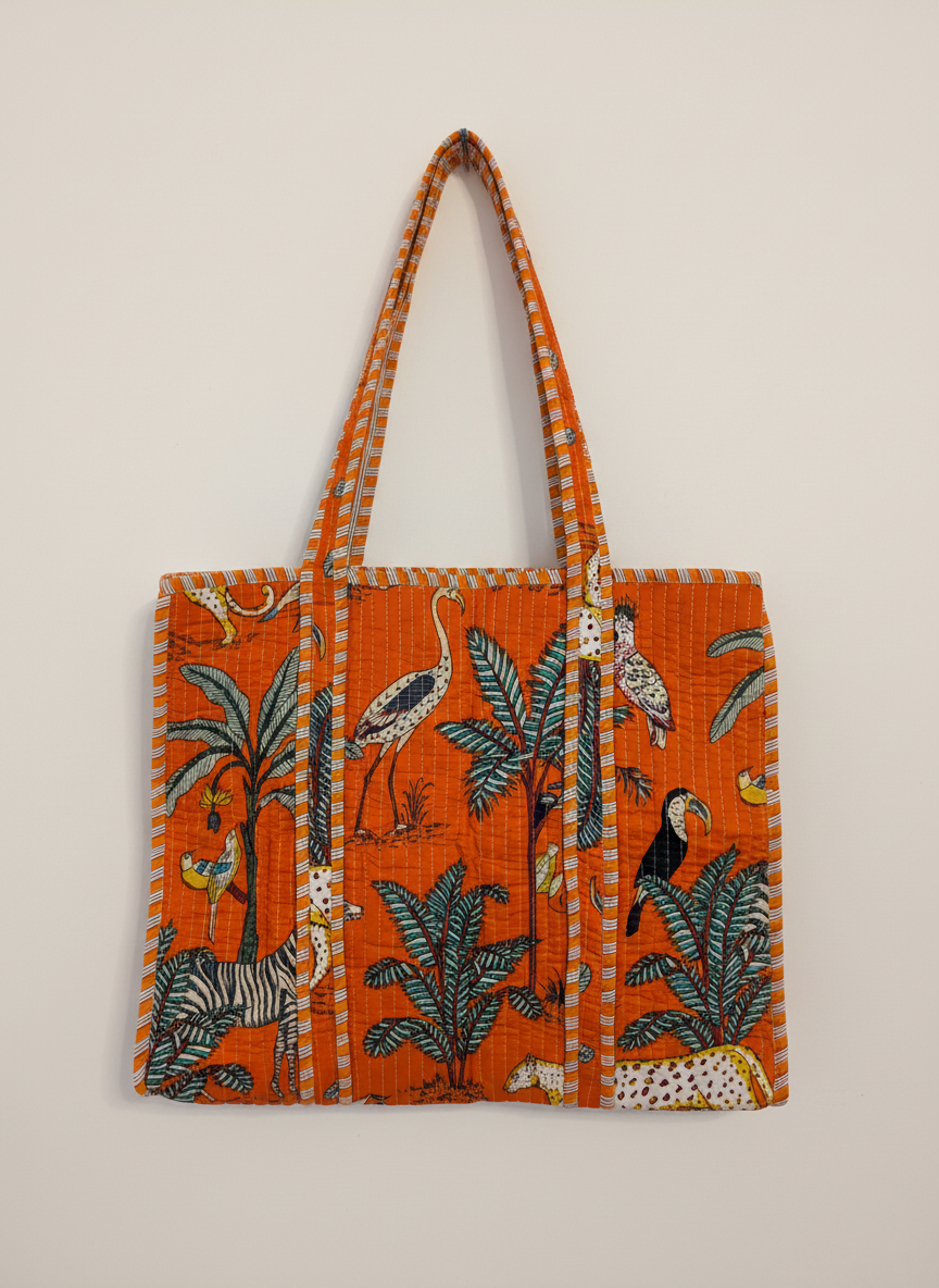 Orange Jungle Quilted Cotton Tote Bag