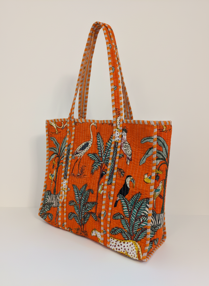 Orange Jungle Quilted Cotton Tote Bag