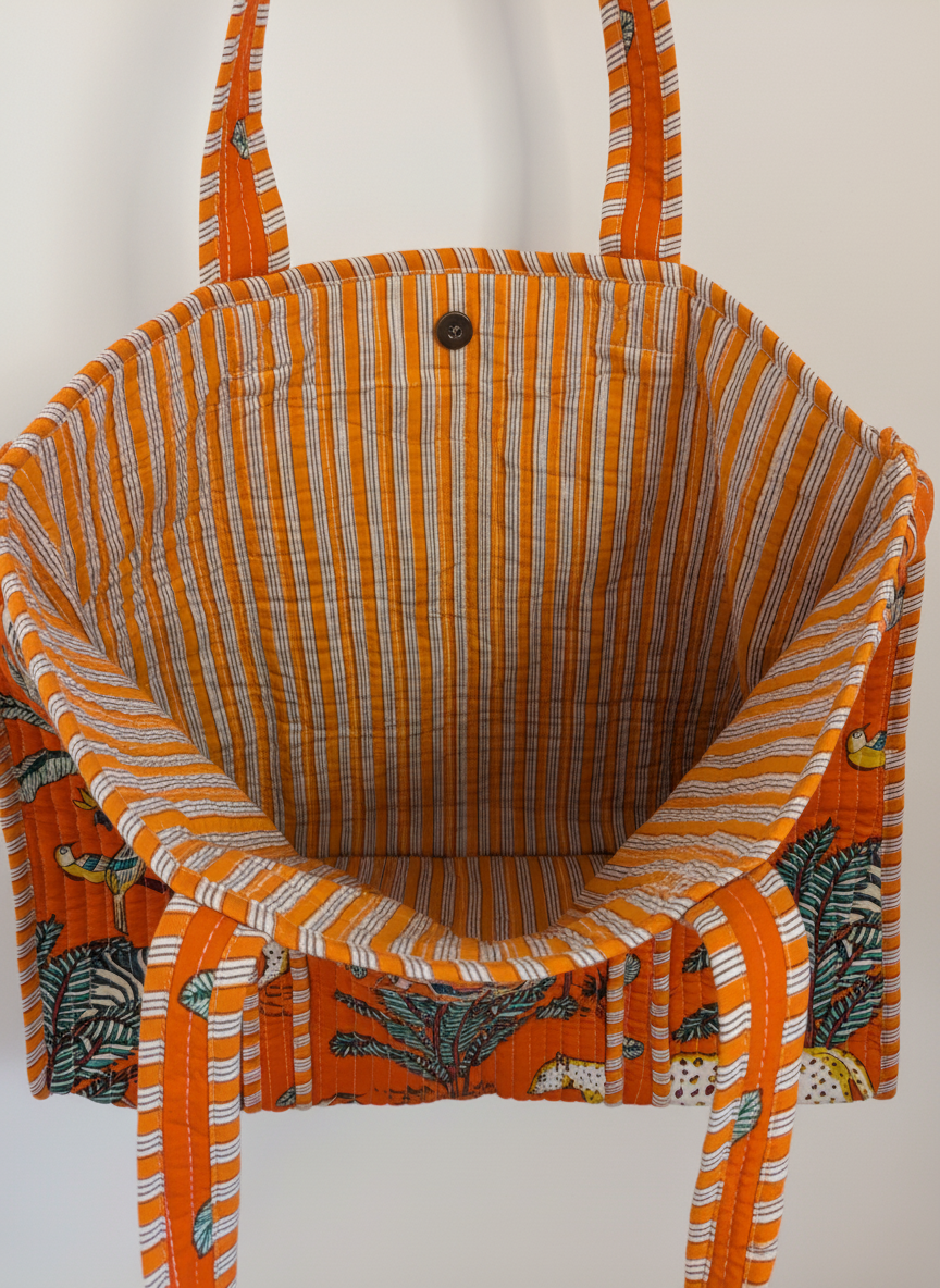 Orange Jungle Quilted Cotton Tote Bag