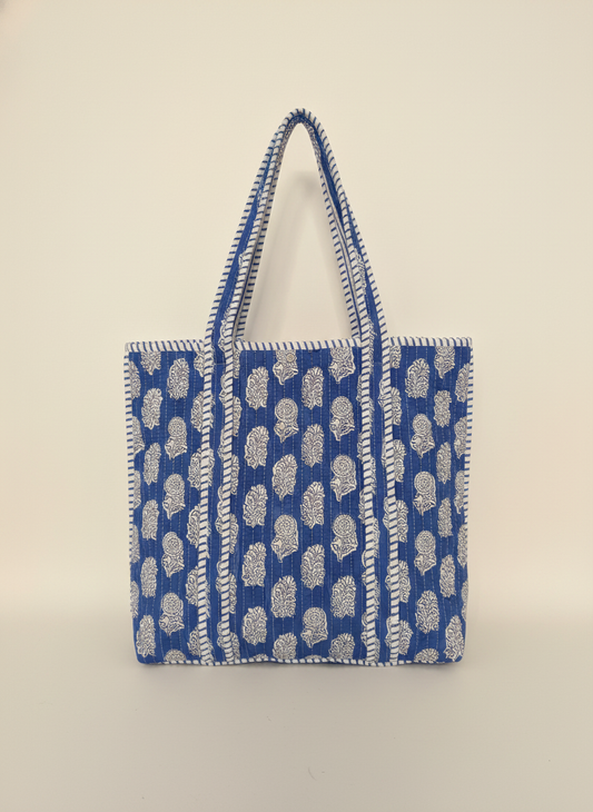Light Blue Floral Quilted Tote Bag