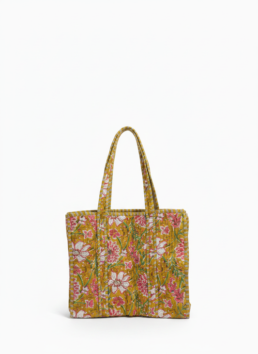 Yellow Floral Cotton Tote Bag