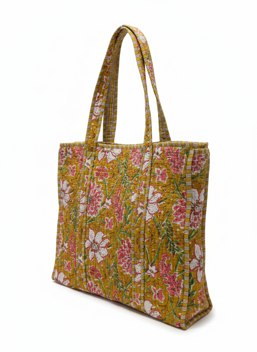 Yellow Floral Cotton Tote Bag