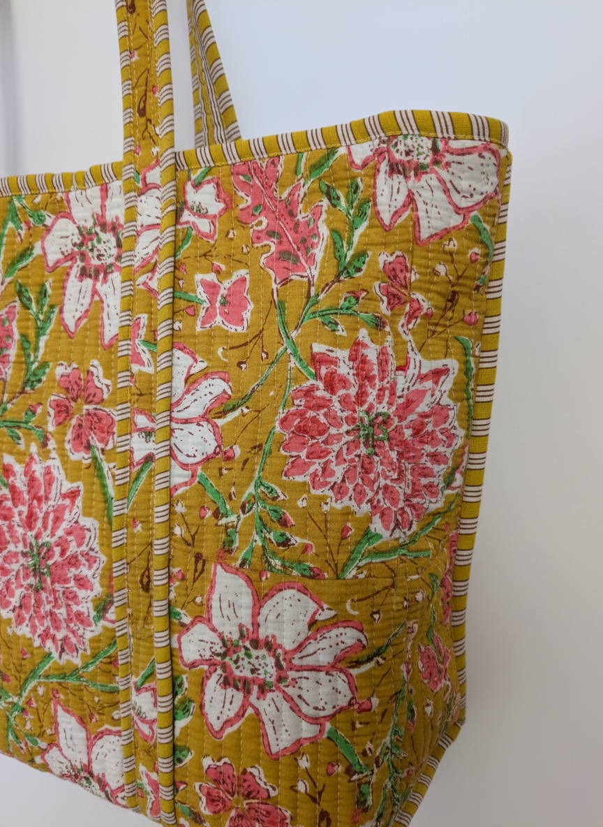 Yellow Floral Cotton Tote Bag