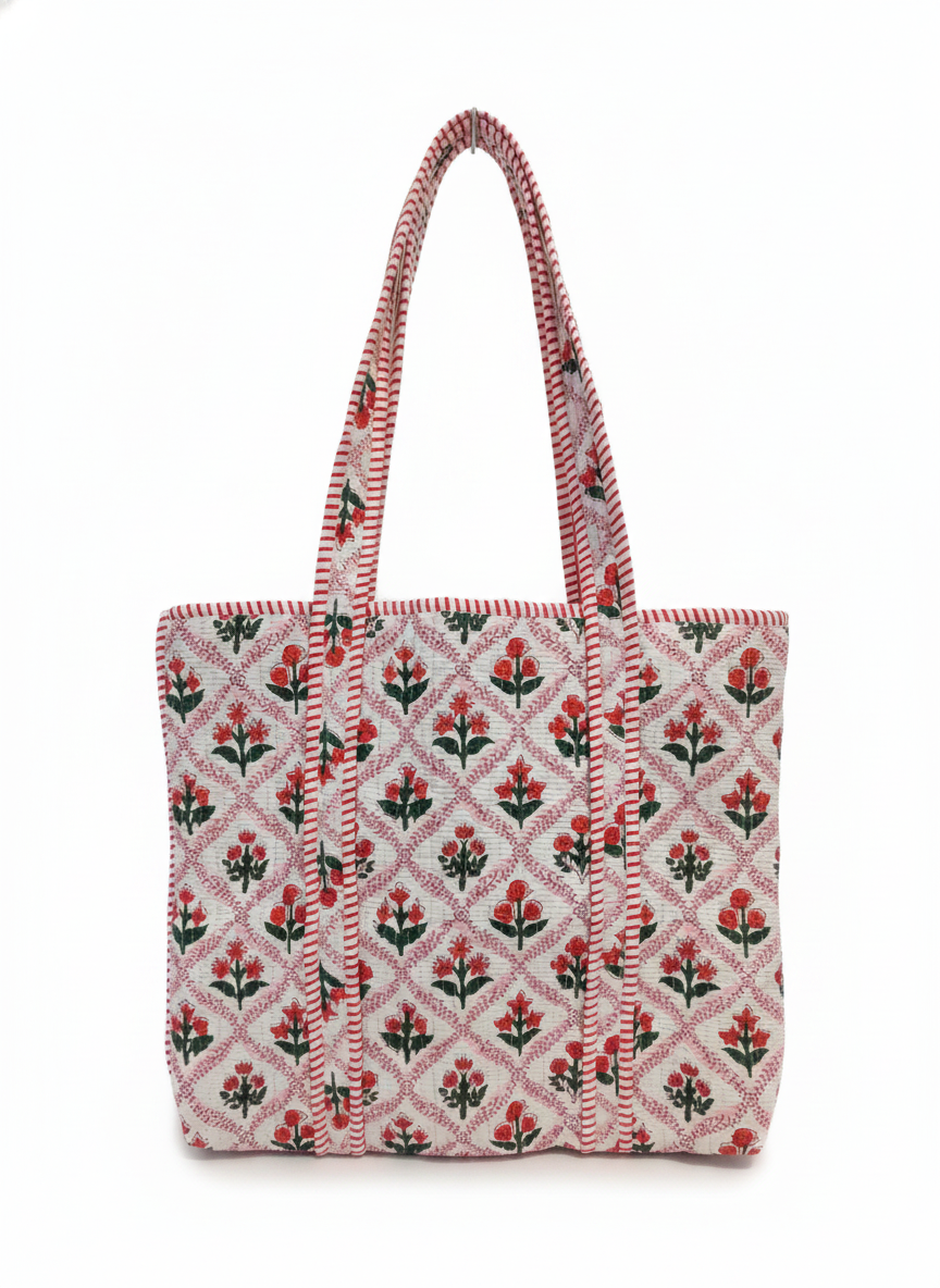 Red Bootiyan Quilted Cotton Tote Bag