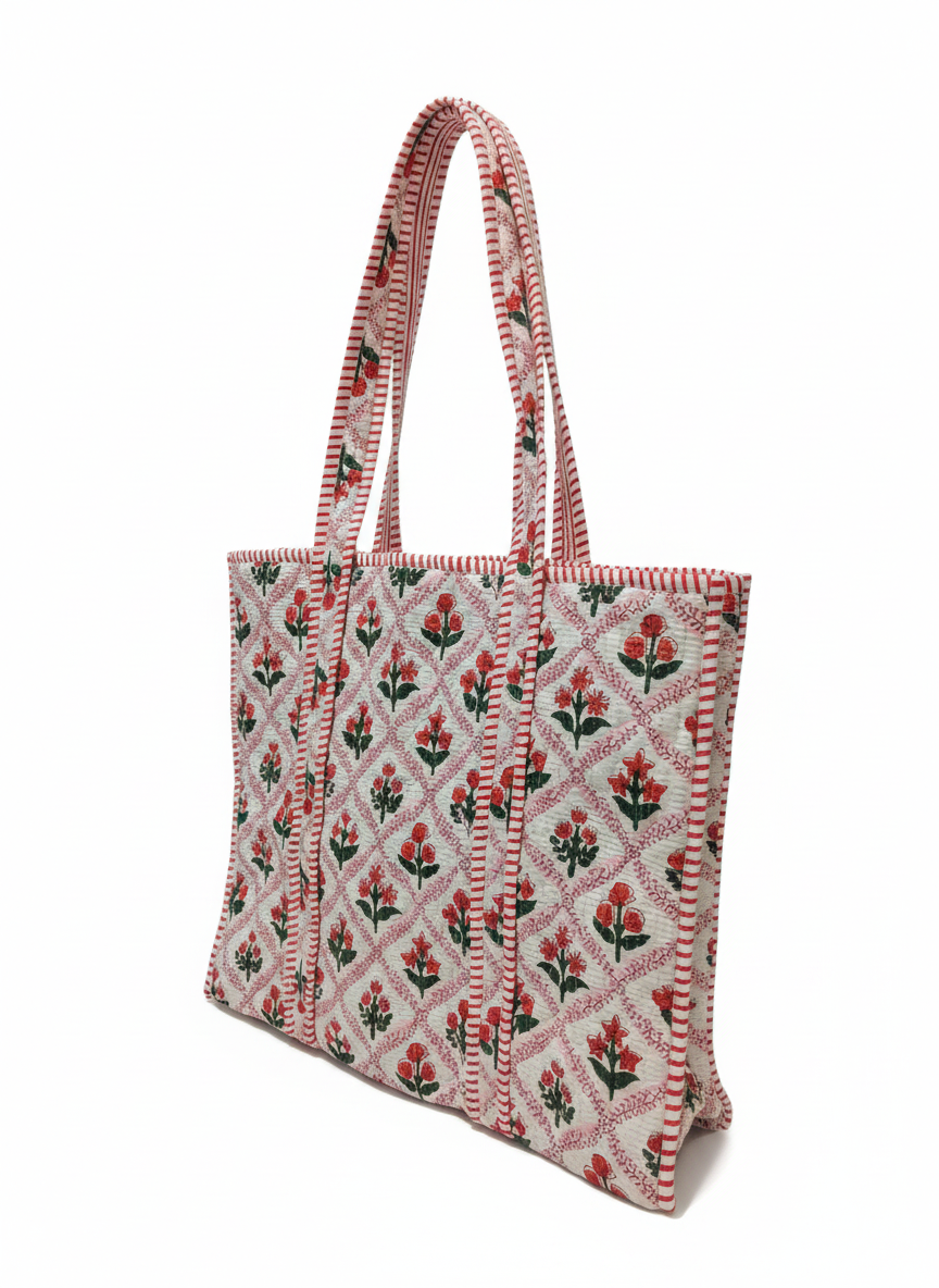 Red Bootiyan Quilted Cotton Tote Bag
