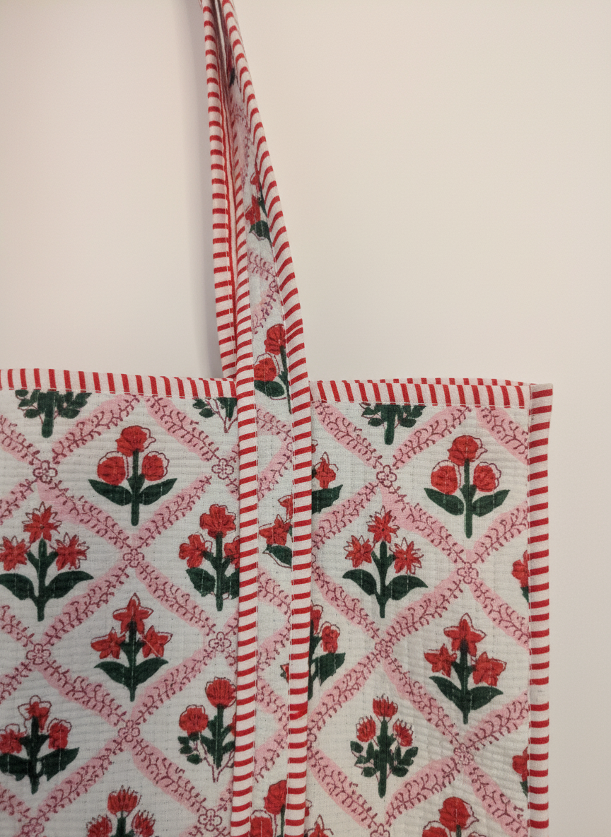 Red Bootiyan Quilted Cotton Tote Bag