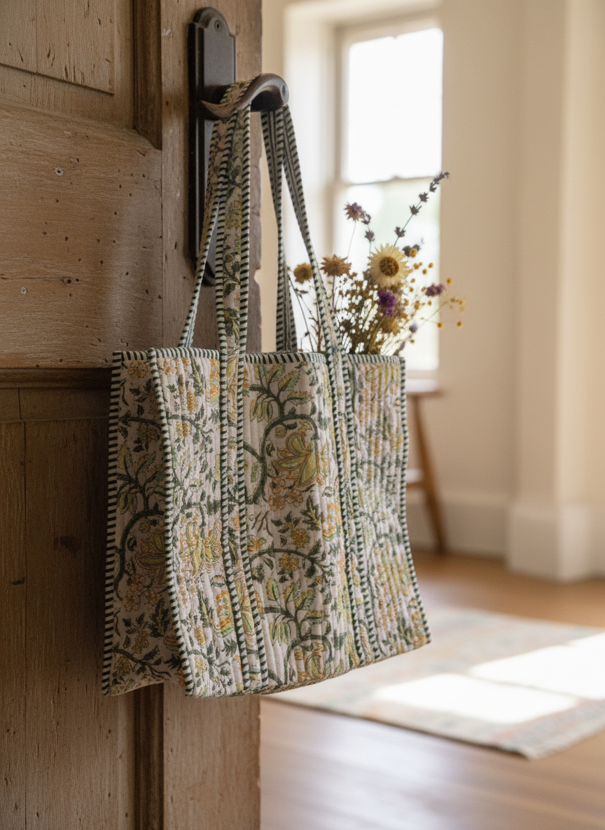 Pistachio Flower Cotton Tote Bag