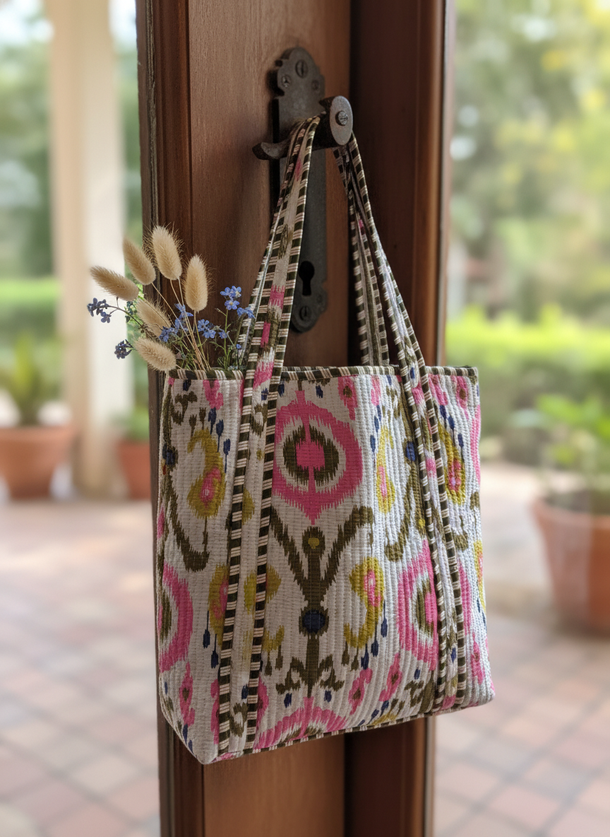 Multicolor Geometric Cotton Tote Bag