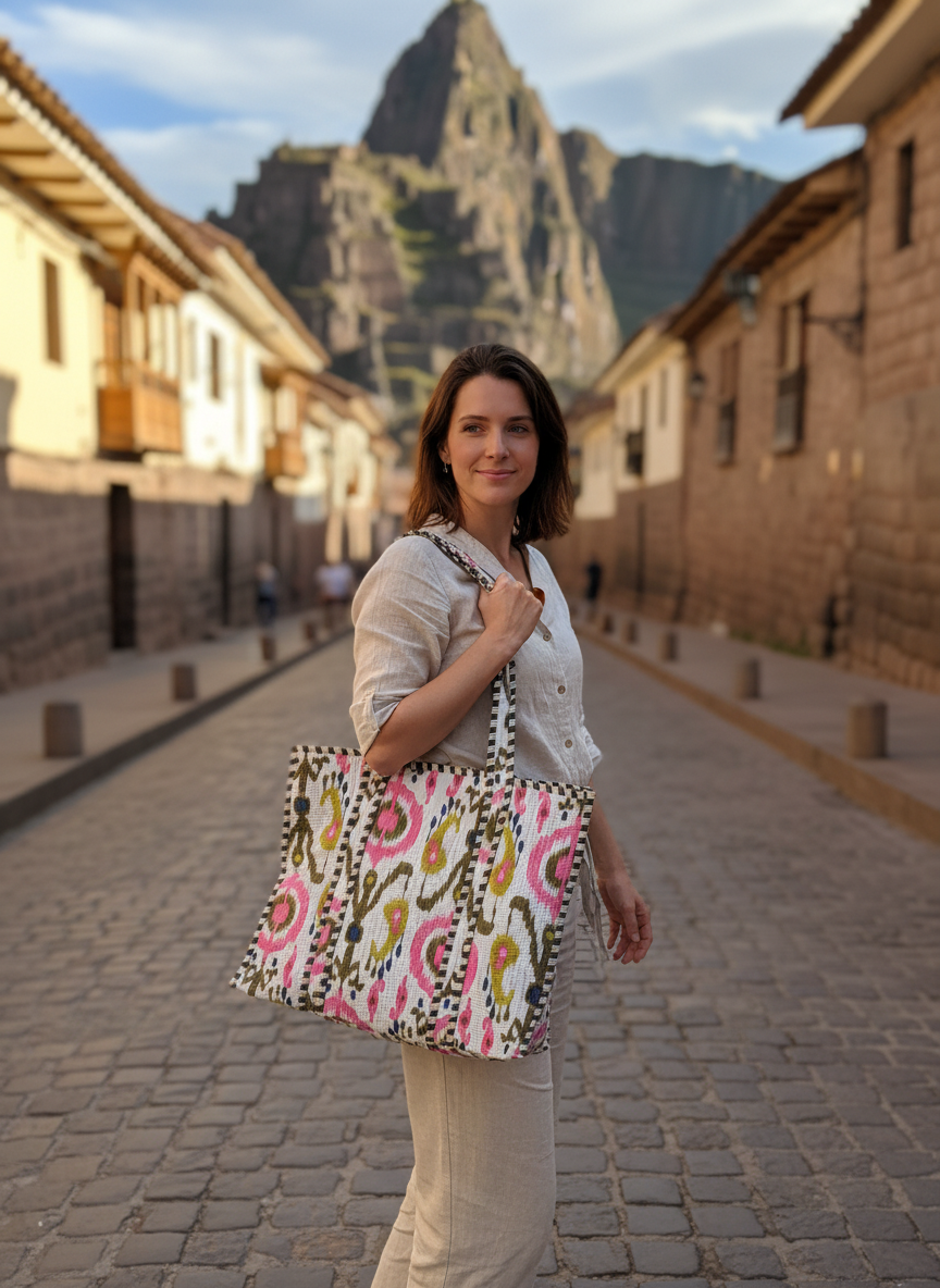 Multicolor Geometric Cotton Tote Bag