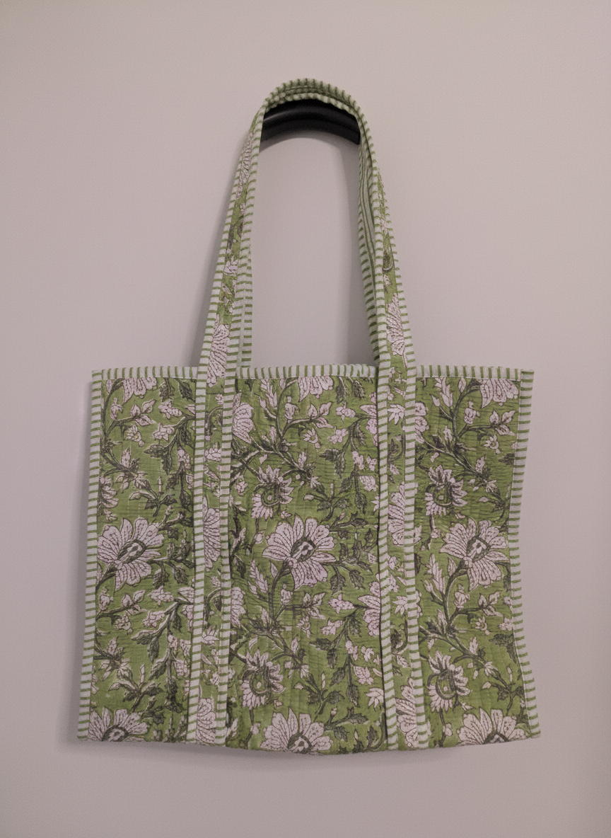 Green Bahar Floral Quilted Cotton Tote