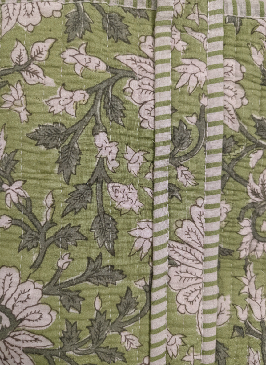 Green Bahar Floral Quilted Cotton Tote