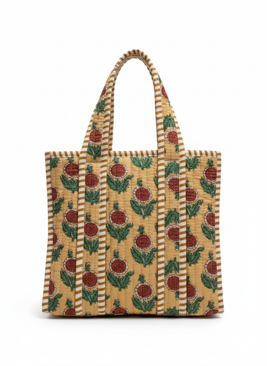 Yellow Floral Quilted Cotton Lunch Bag