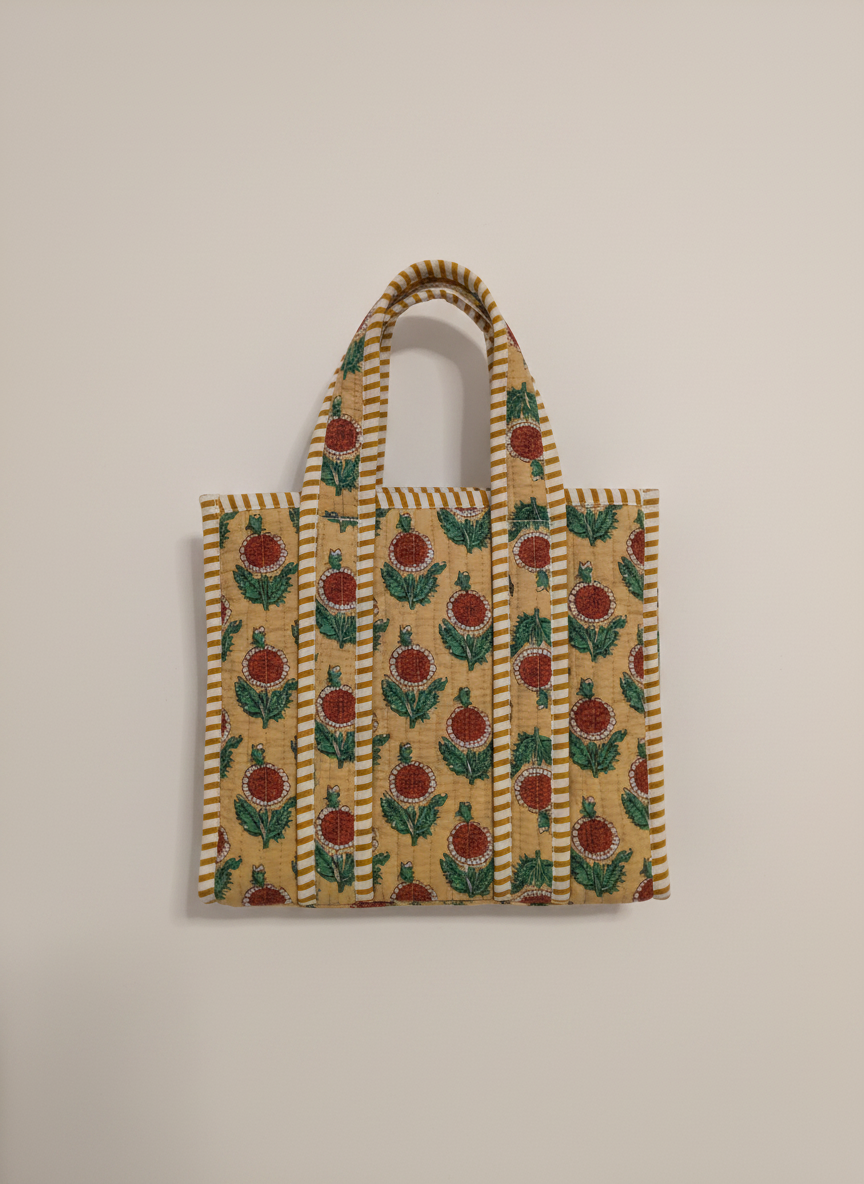 Yellow Floral Quilted Cotton Lunch Bag