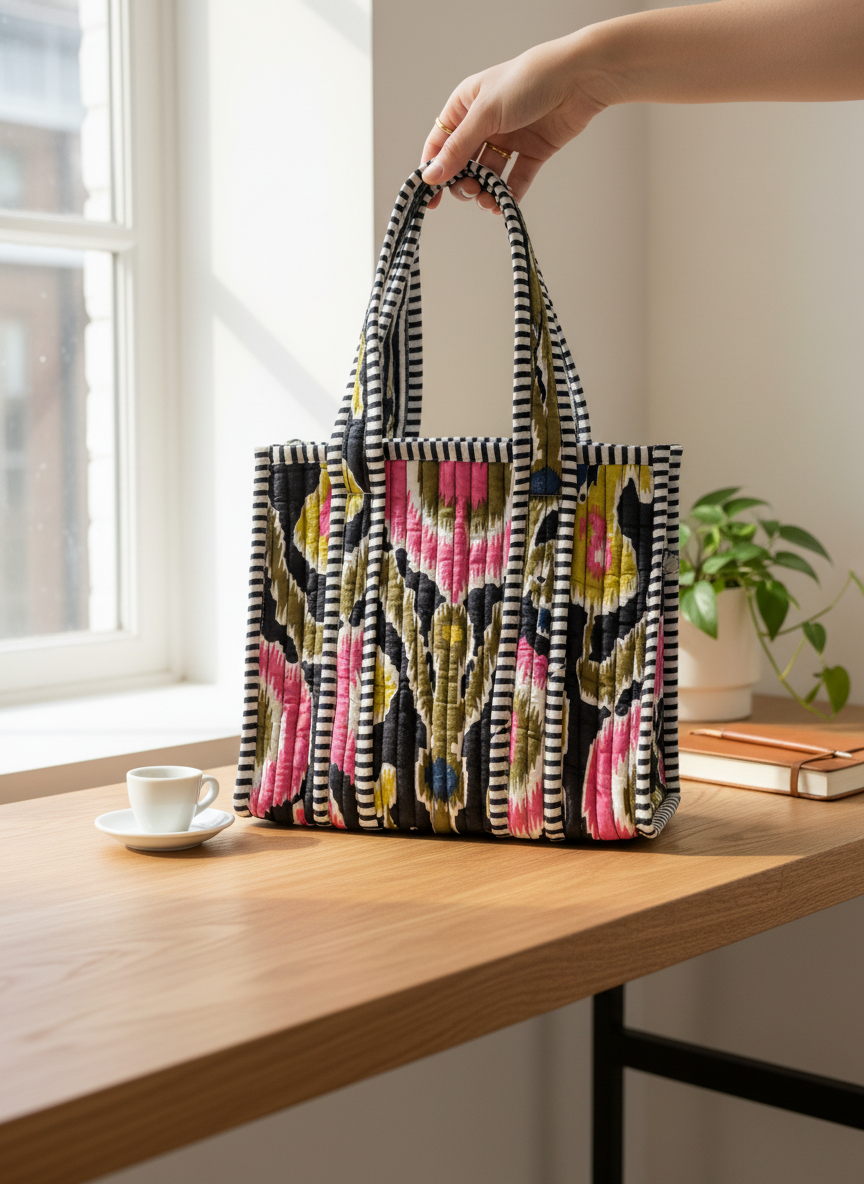 Stylish Ikat Cotton Lunch Bag