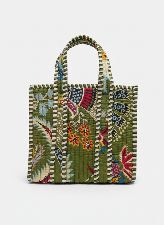 Green Floral Quilted Cotton Lunch Box