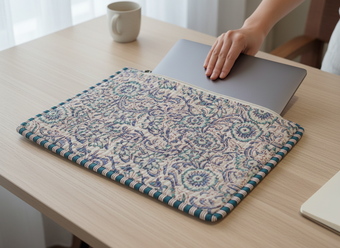 Eclectic Quilted Pure Cotton Laptop Sleeve 13"