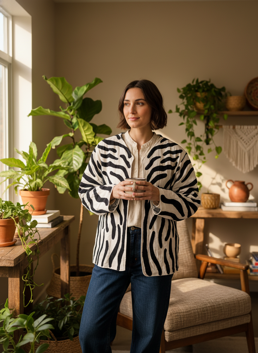 Zebra Print Cotton Suzani Jacket