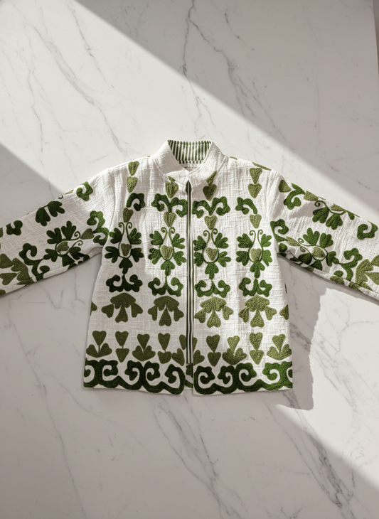 Cotton Slub Green floral College Suzani Jacket