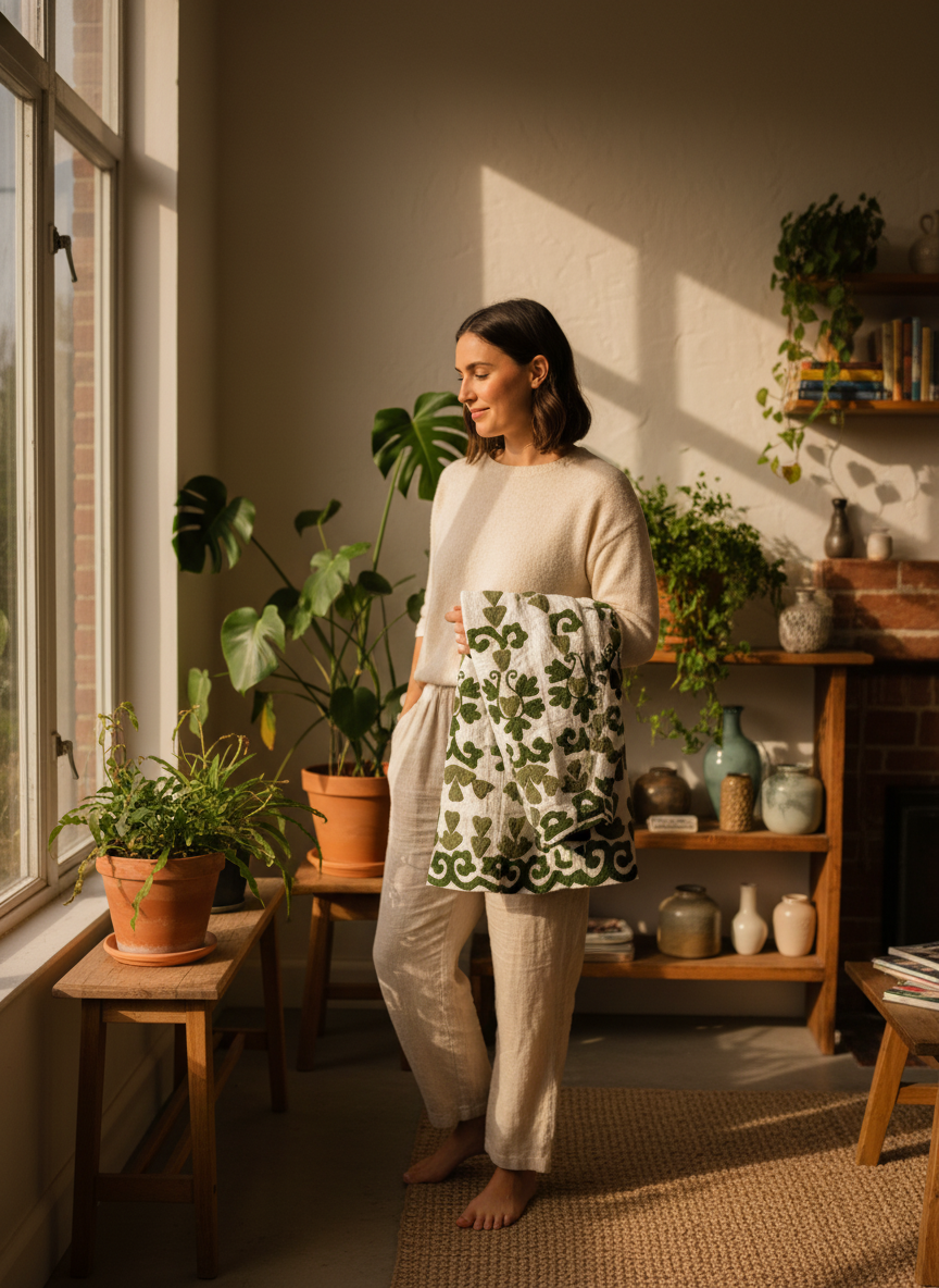 Cotton Slub Green floral College Suzani Jacket