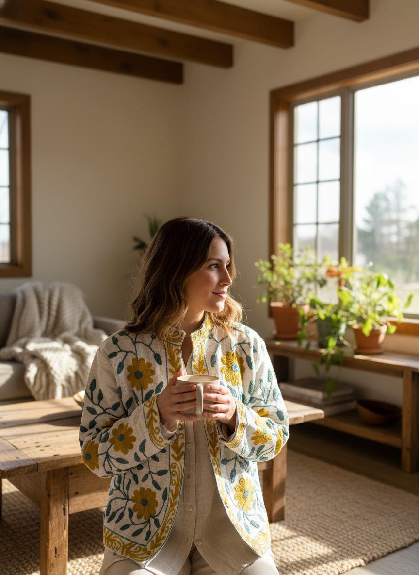 Dreamy Slub Cotton Suzani Jacket