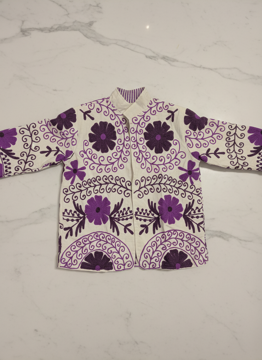 Night Purple Cotton Canvas Suzani Jacket