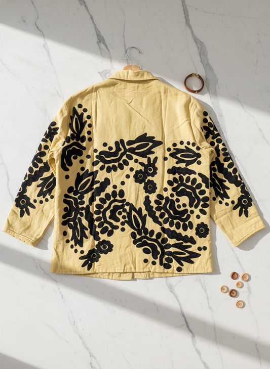 Yellow Black Cotton Canvas Suzani Jacket