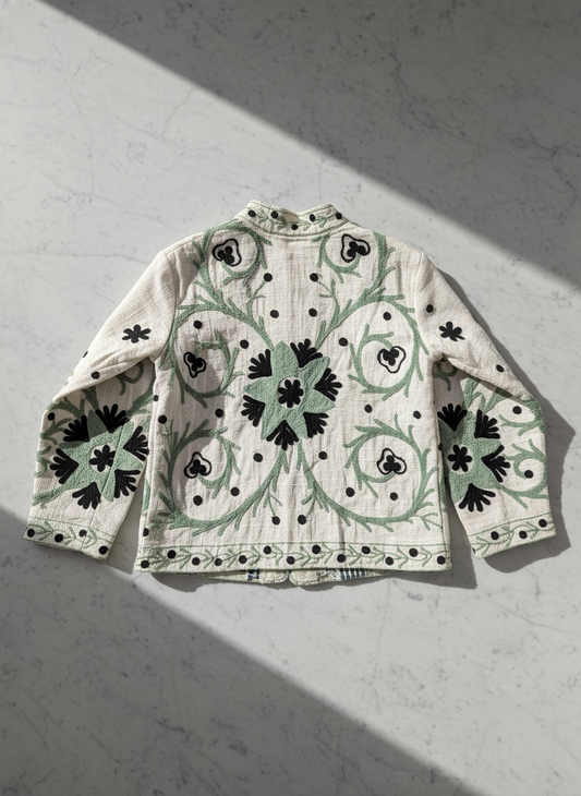 Green Black Slub Cotton Suzani Jacket