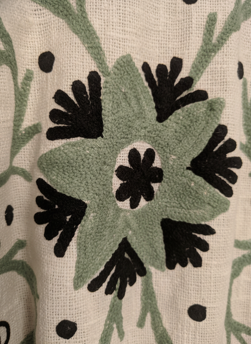 Green Black Slub Cotton Suzani Jacket