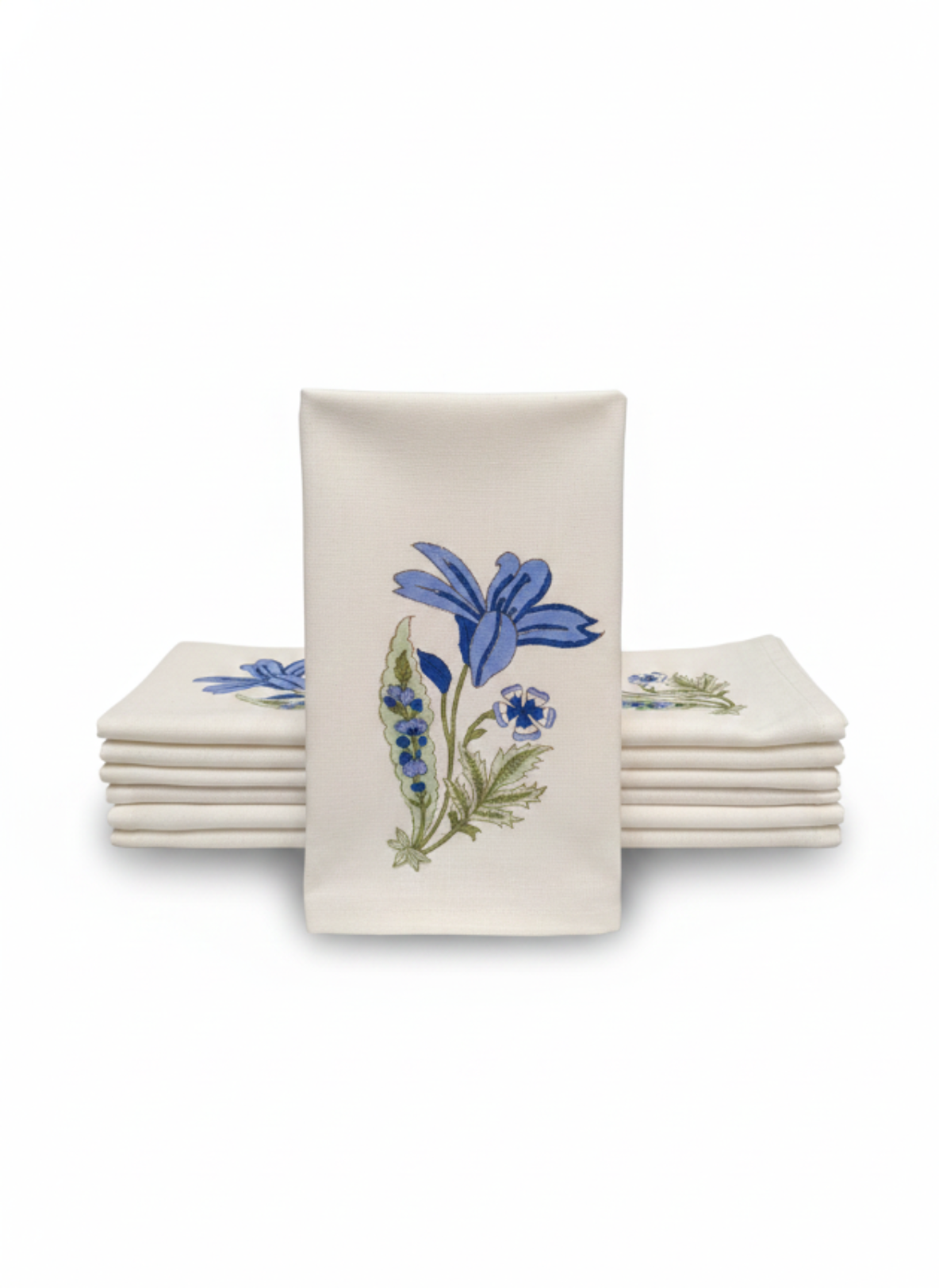 Blue Floral Cotton Block Print Napkins