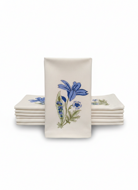 Blue Floral Cotton Block Print Napkins
