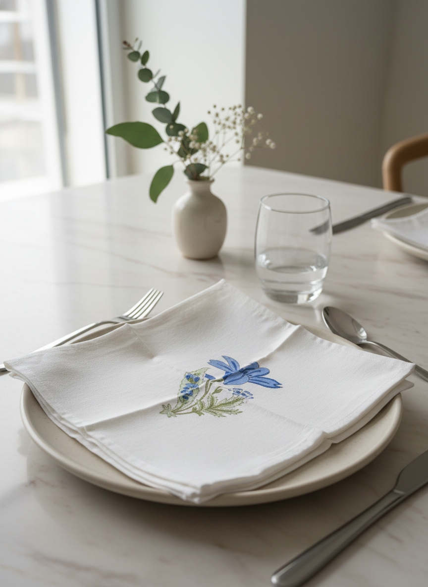 Blue Floral Cotton Block Print Napkins
