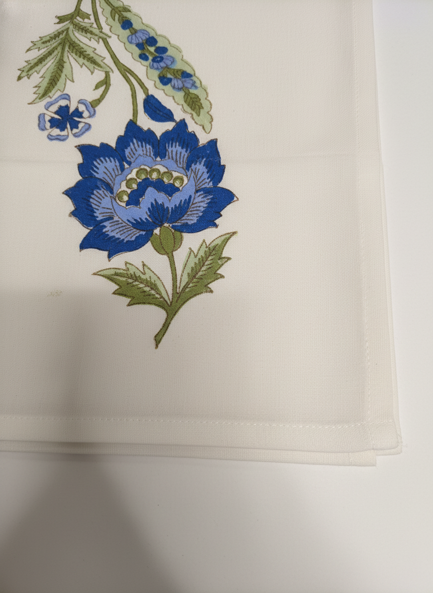 Blue Floral Cotton Block Print Napkins