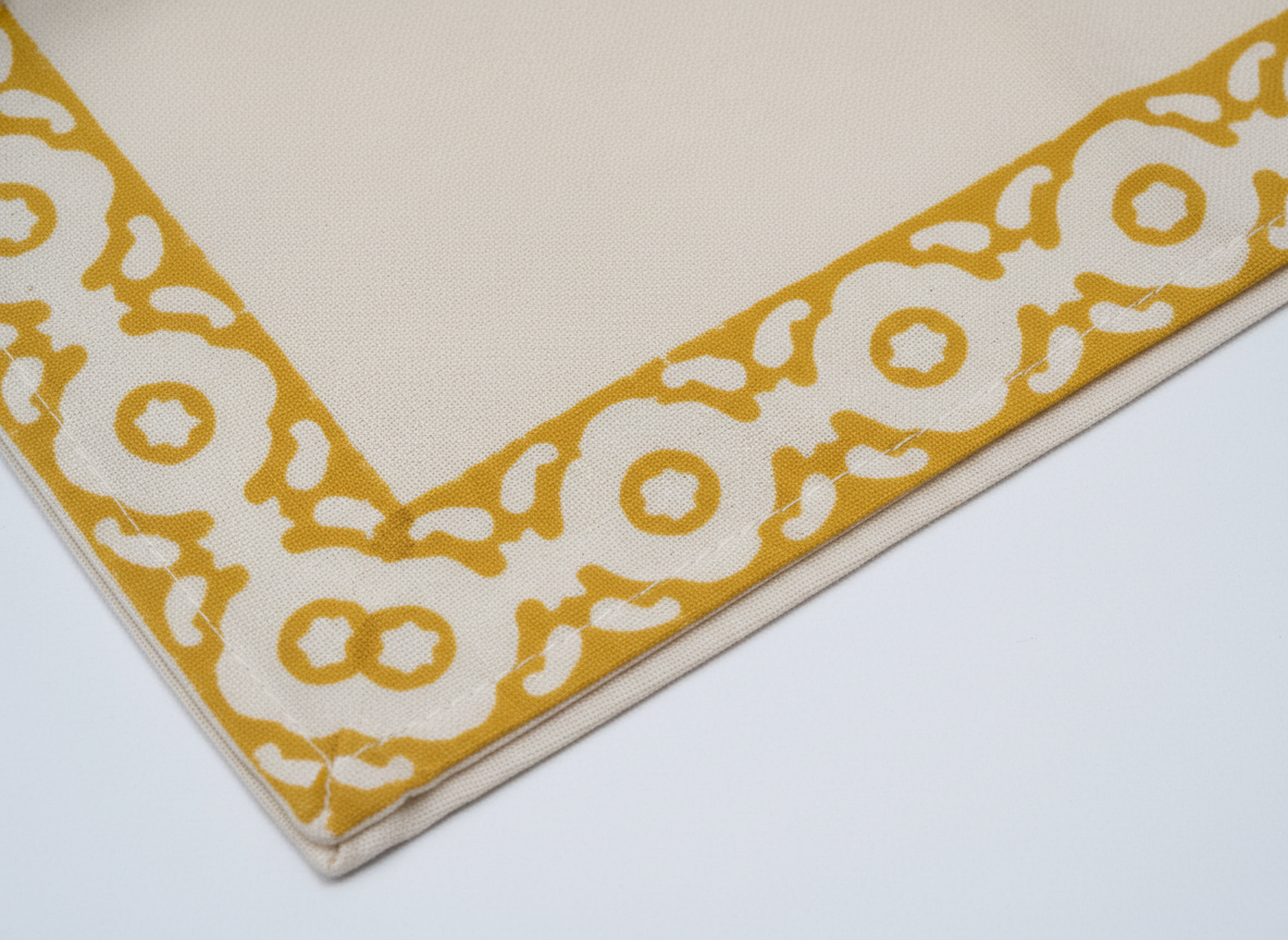 Yellow Floral Cotton Block Print Napkins