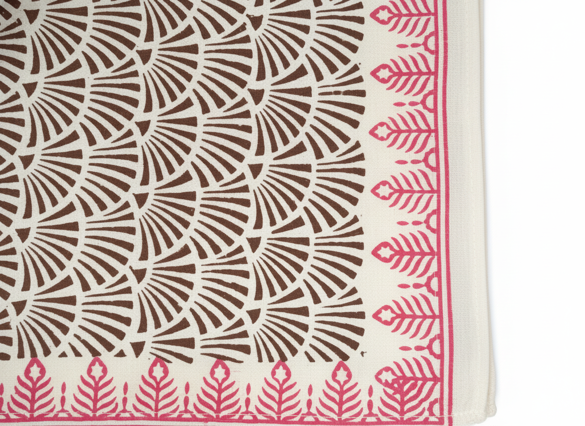 Brown Fan Block Print Cotton Napkins