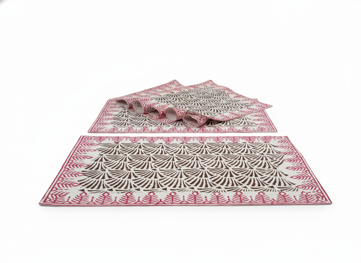 Brown Fan Block Print Cotton Placemats