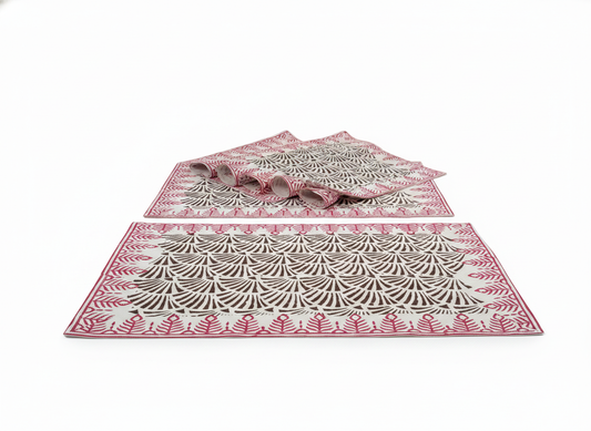 Brown Fan Block Print Cotton Placemats