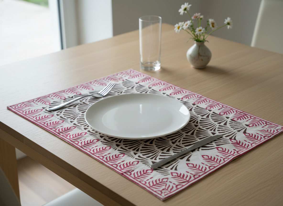 Brown Fan Block Print Cotton Placemats