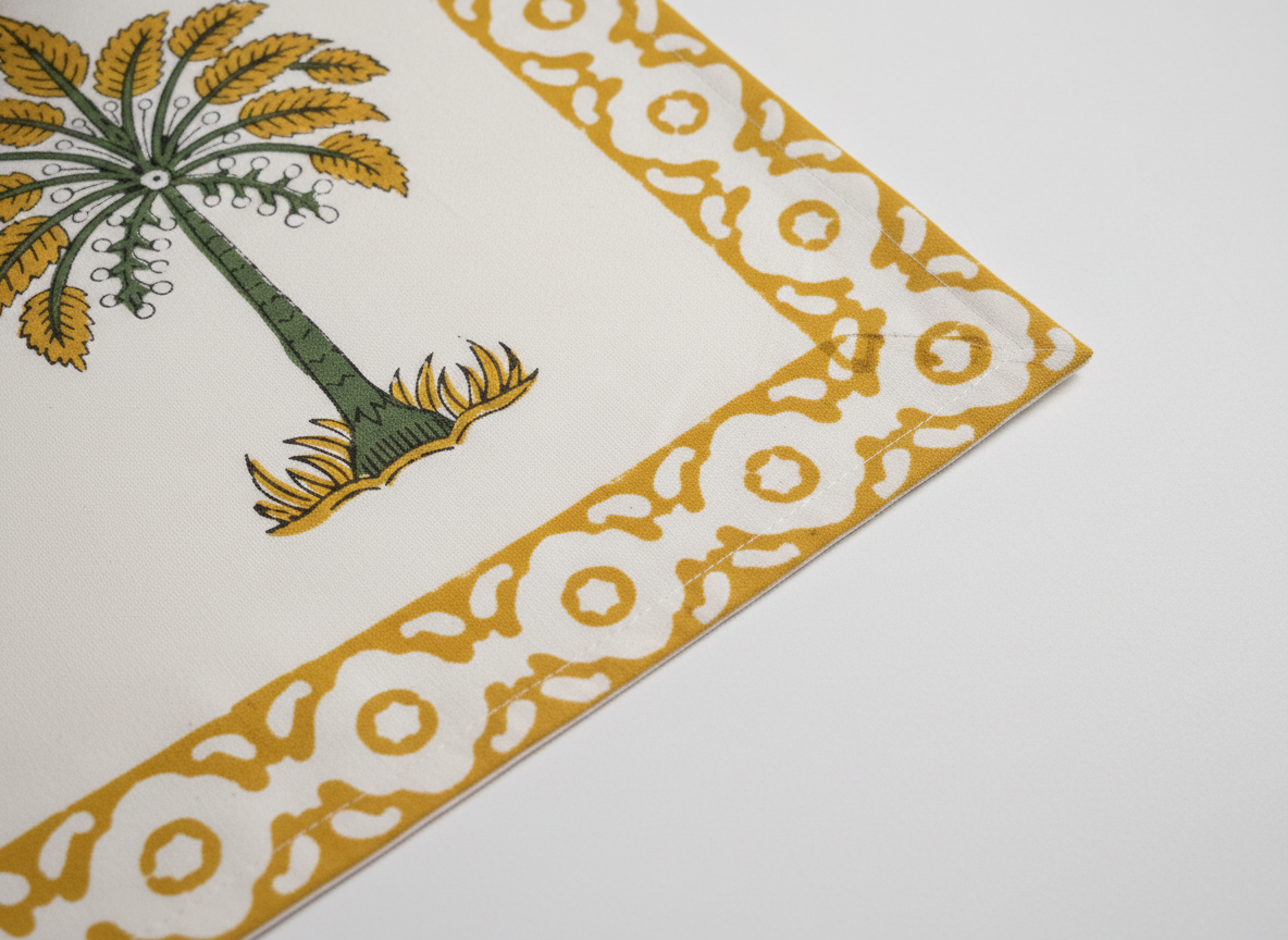 Yellow Palm Tree Cotton Block Print Placemats