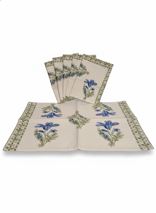 Blue Floral Cotton Block Print Placemats