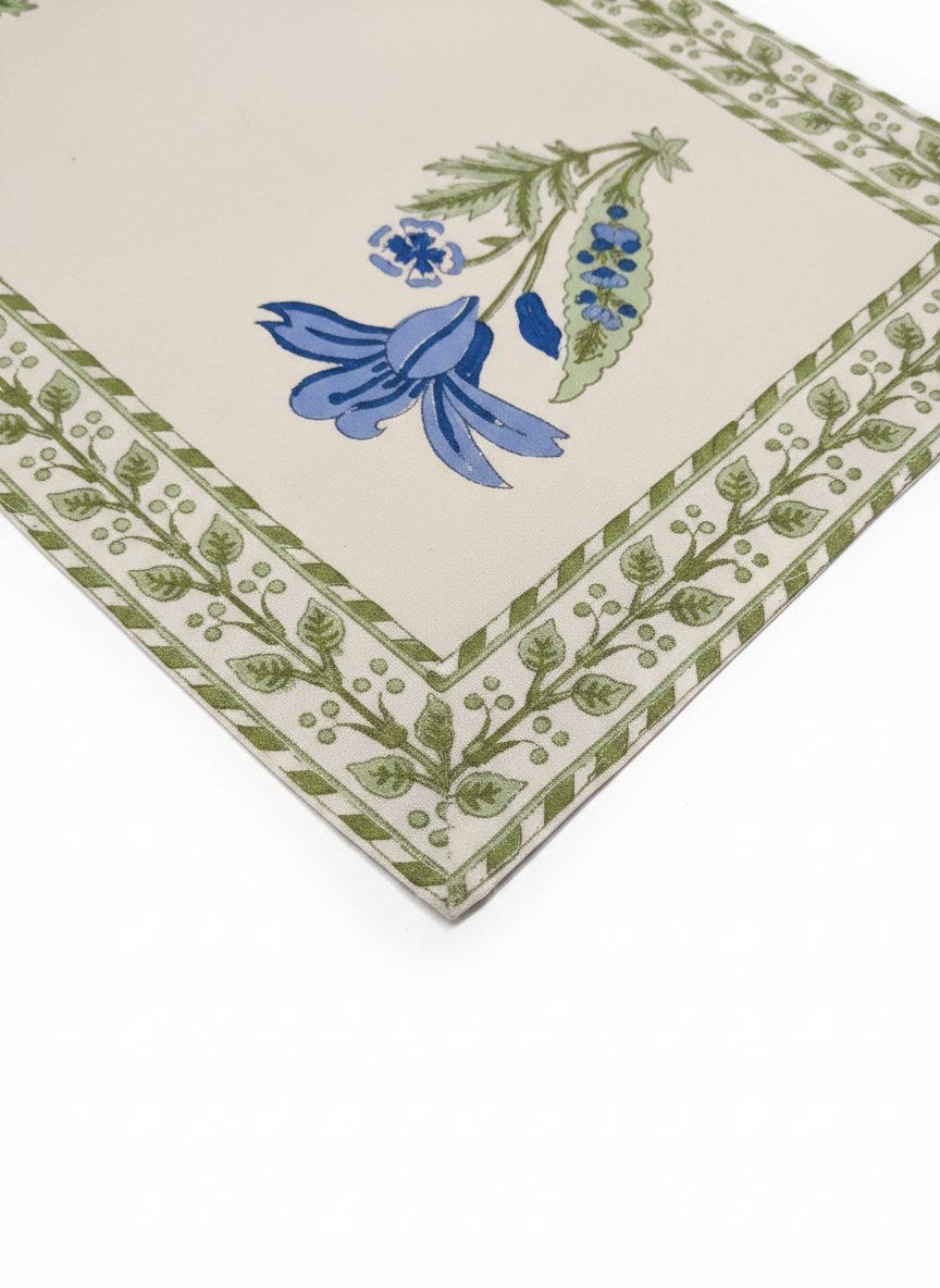 Blue Floral Cotton Block Print Table Runner