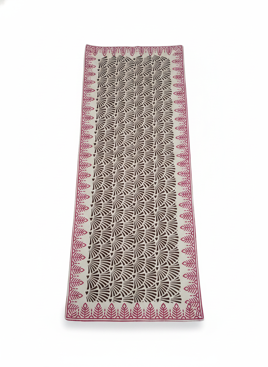 Brown Fan Cotton Block Print Table Runner
