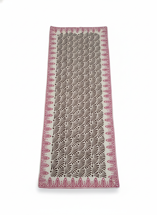Brown Fan Cotton Block Print Table Runner