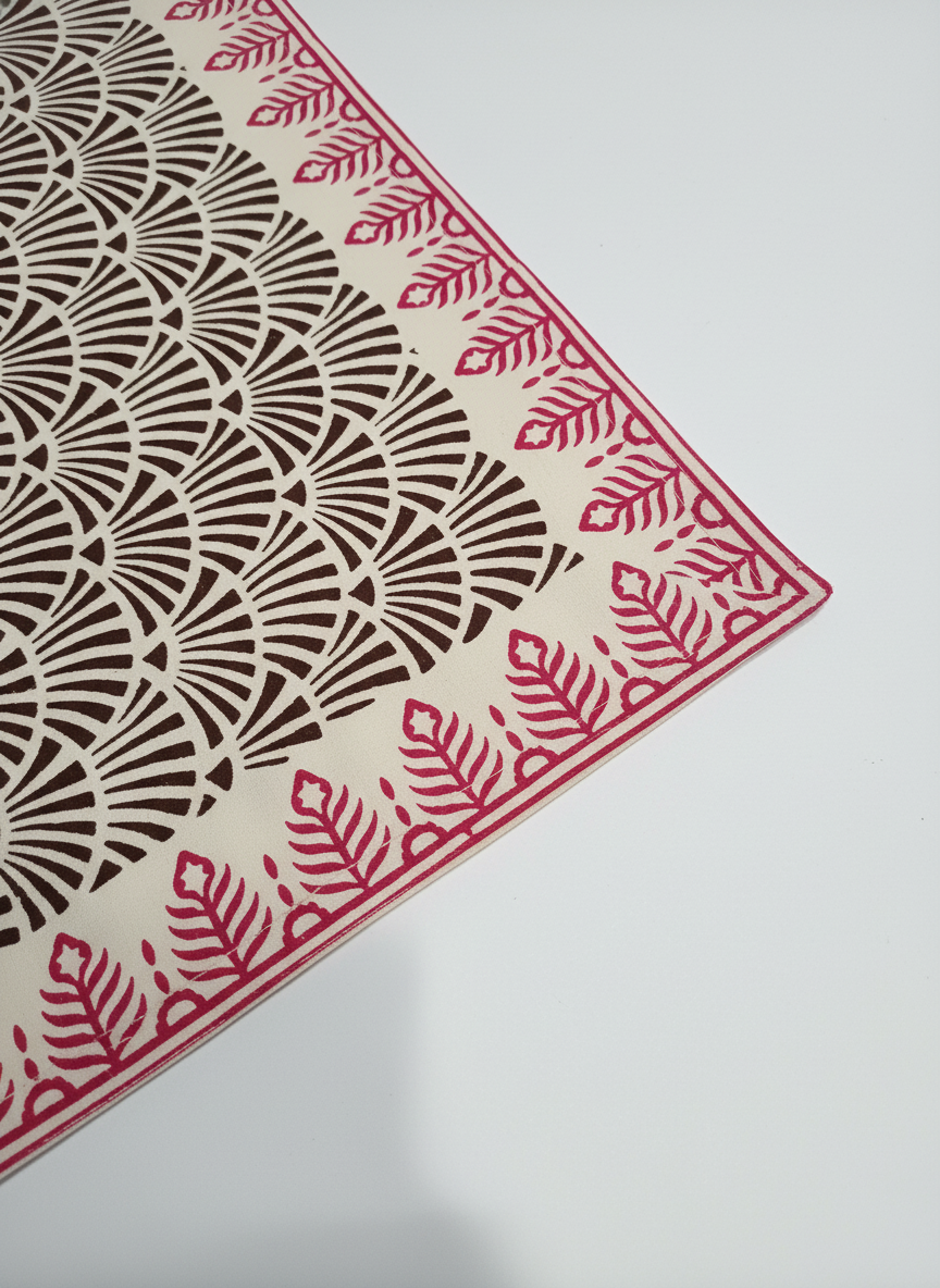 Brown Fan Cotton Block Print Table Runner