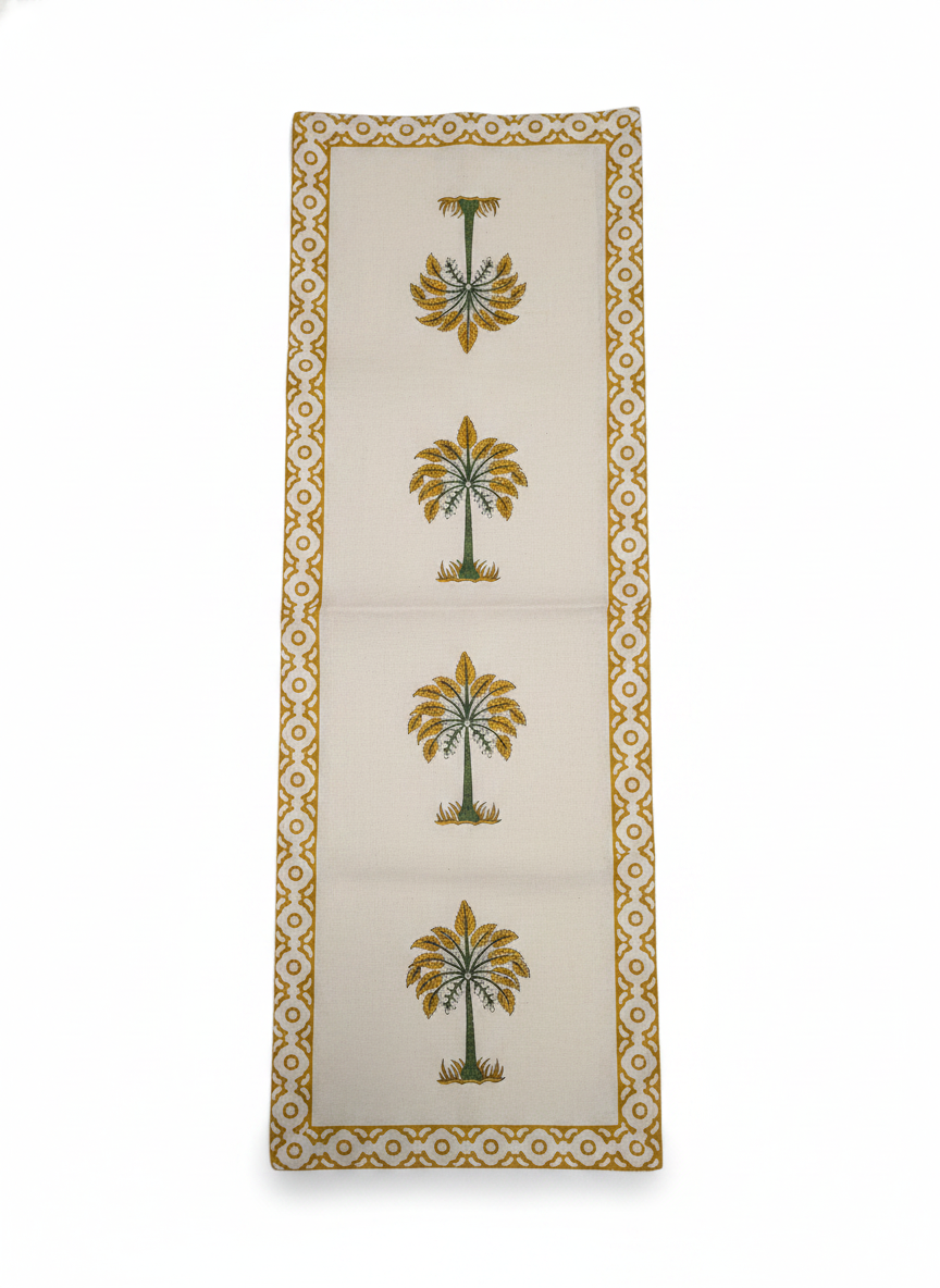 Yellow Floral Cotton Table Runner