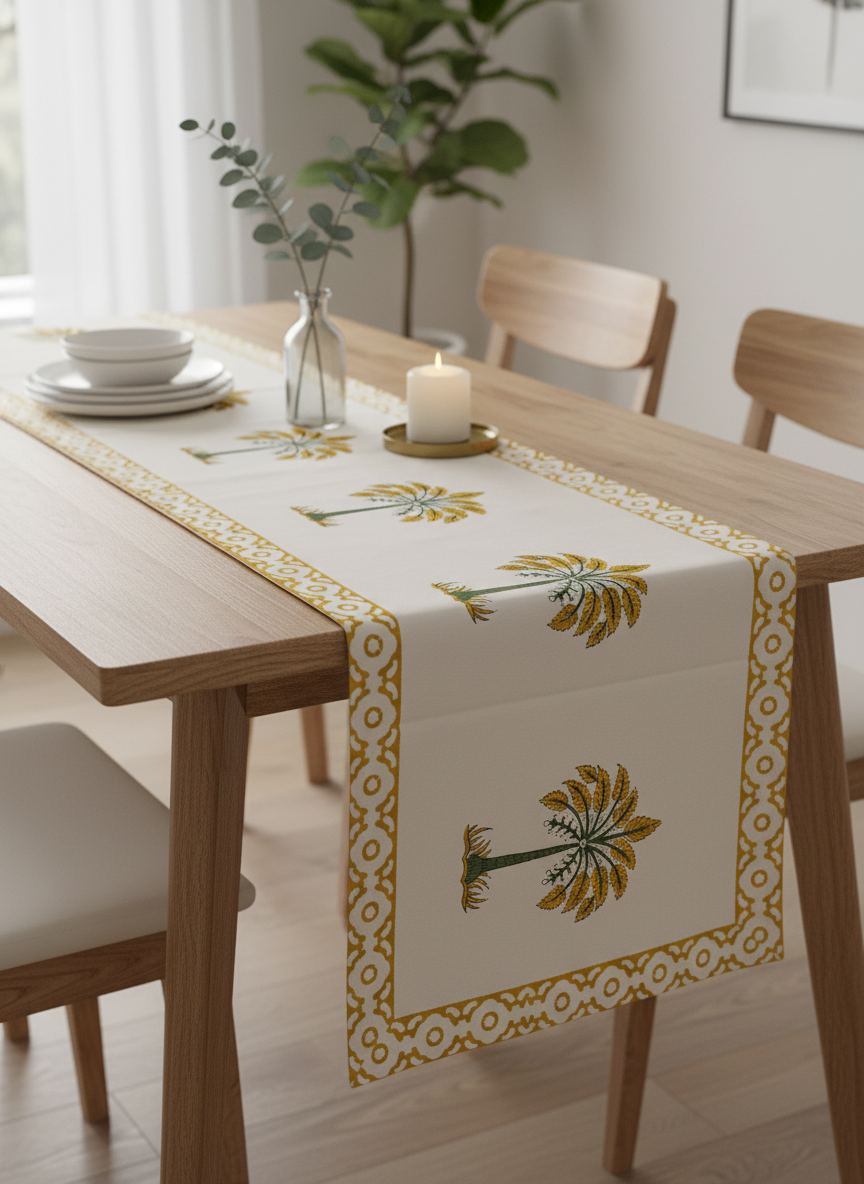 Yellow Floral Cotton Table Runner
