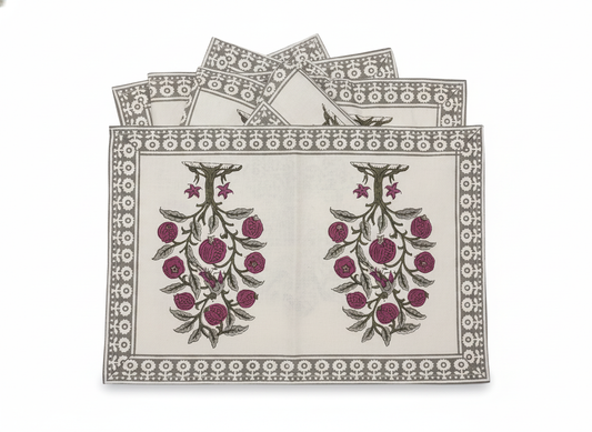 Pomegranate Tree Cotton Block Print Placemats