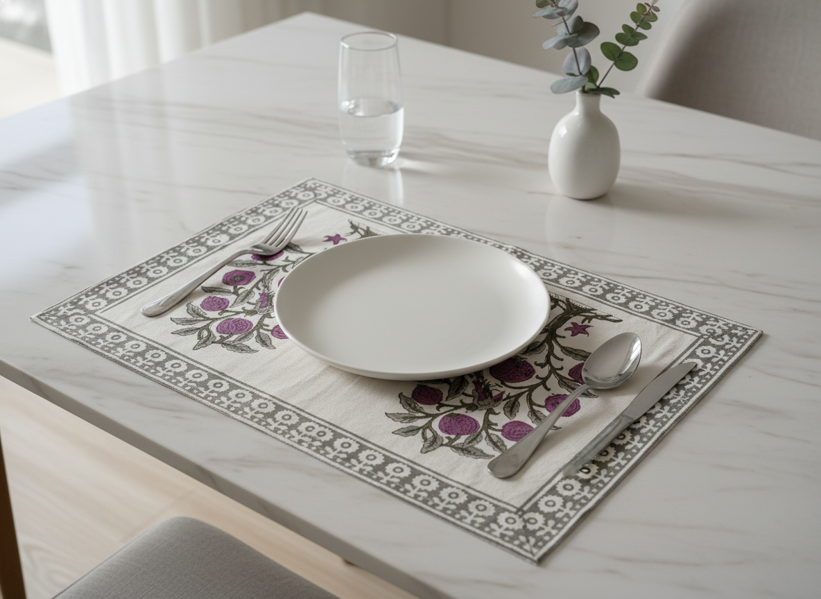 Pomegranate Tree Cotton Block Print Placemats