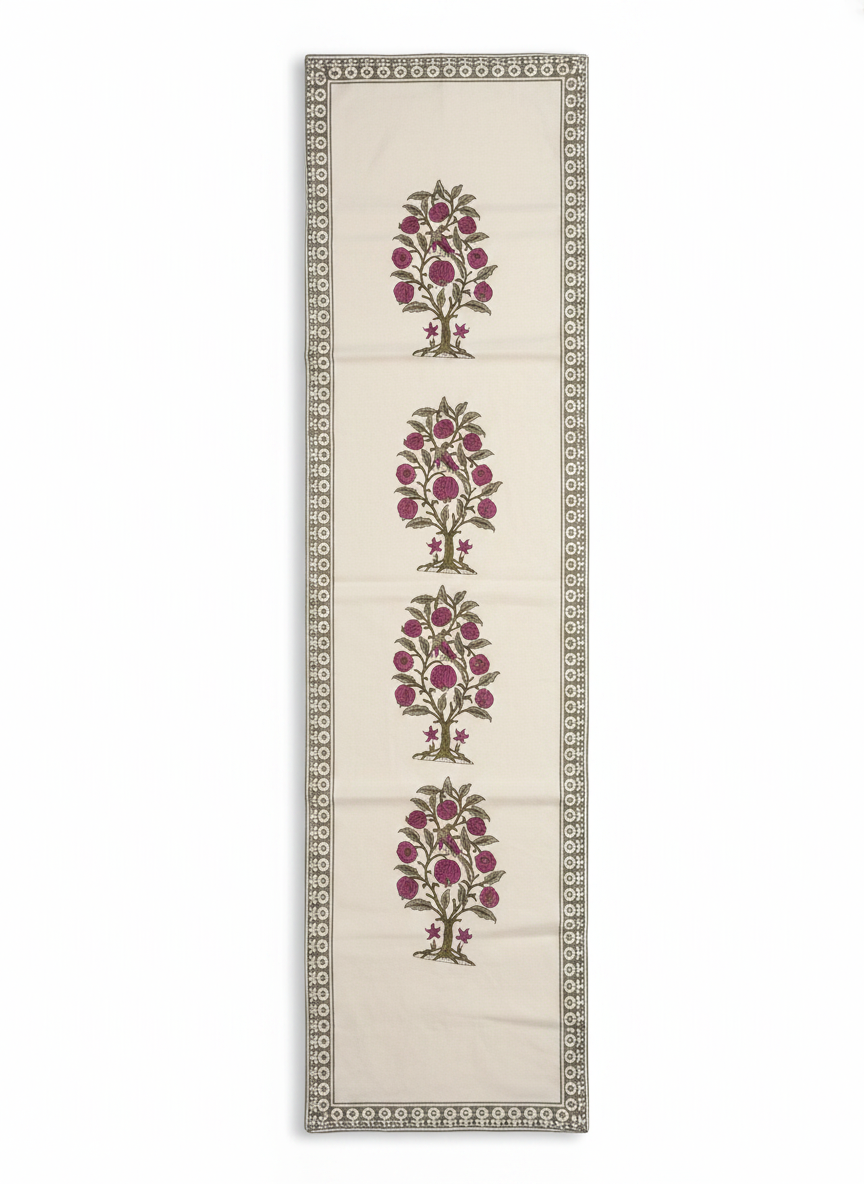 Pomegranate Tree Cotton Block Print Table Runner