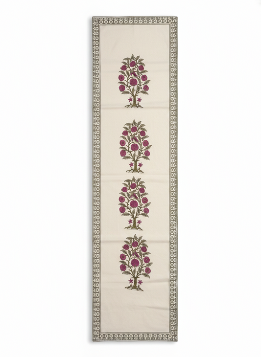 Pomegranate Tree Cotton Block Print Table Runner